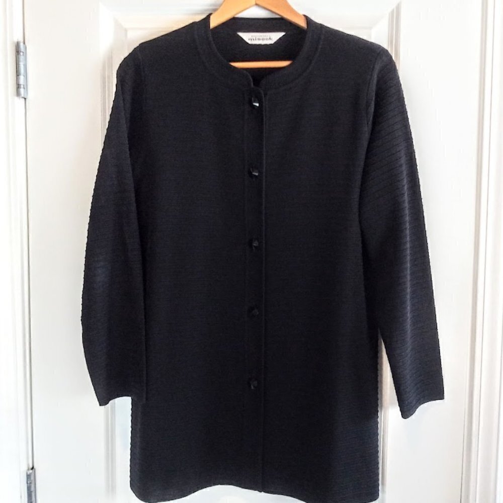 Misook Black Ribbed Cardigan